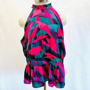 NWT NINE WEST Women Sleeveless Pullover High Neck Pleaded Yellow Shirt   -Size: